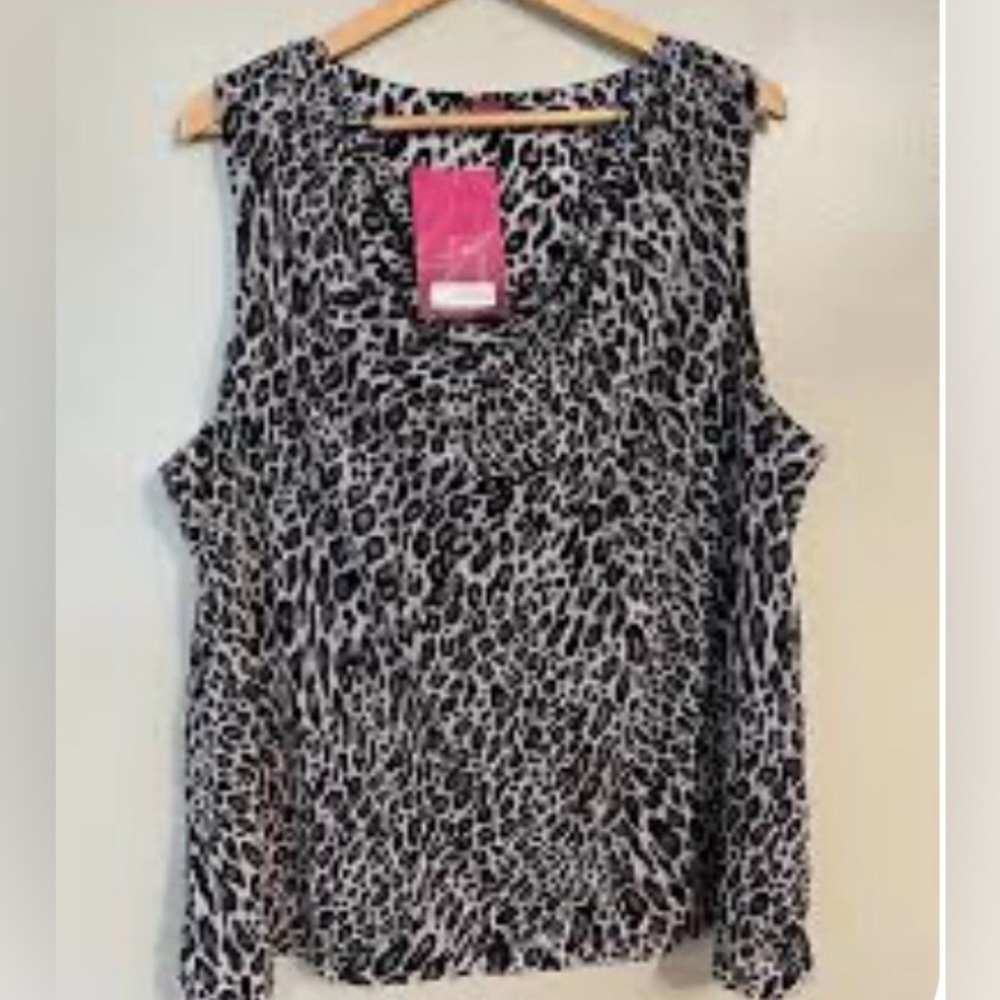 NWT 212 Kohl's Black & White Leopard Print Sleeveless Tank.  2x